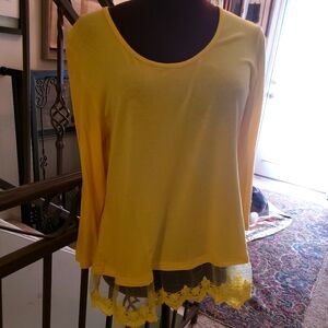 Yellow Lace Hem Women's Top